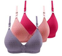 Strapless Bras For Women Push Up-Non Wired Bra 3Pc Women Underwear Gathering Printed Thin Cup Comfortable Underwear Three Breasted Bra Bra (Grey, 90)