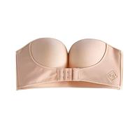 Strapless Bras for Women Push-Up Solid Color Strapless Non Slip Adjustment Rimless Front Buckle Dress Bra E/F Cup (Beige, 80F)