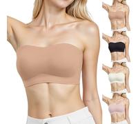 Strapless Bras for Women Strapless Bandeau Bra Cooling Bra Wireless Invisible Non-Slip Silicone Nude Tube Top, Seamless Multiway Convertible T Shirt Bras Seamless Multiway Bandeau Tube Bralette
