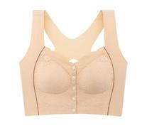 Strapless Bras for Women, Strapless Push Up Bra Women, Sexy Lace Front Buckle Printed Plus Size Bra Wireless No Rims Vest Style Elastic Breathable Comfort Underwear Beige