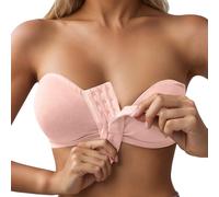 Strapless Bras for Women Wireless Push up Bandeau Bras Front Closure Convertible Full Coverage Bralettes Comfort Seamless Stretchy Tube Top Non Wired Padded Multiway Everyday Bra Plus Size