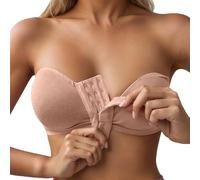 Strapless Bras for Women Wireless Push up Bandeau Bras Front Closure Convertible Full Coverage Bralettes Comfort Seamless Stretchy Tube Top Non Wired Padded Multiway Everyday Bra Plus Size