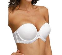 Strapless Clear Back Strap Convertible Bra with Lace Padded Underwired Plus Size Brassiere, White, 40D