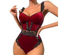 Strapless Lingerie for Women Womens Large Temperament Velvet Lace Thin Sexy Solid Sexy Sexy Suit Peignoir (Red, L)