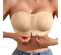 Strapless Push up Bra Without Wire Bras for Women Large Breasts Plus Size Comfortable White UK Full Cup Support Non Wired Nude Ladies Seamless Multiway Low Back Minimiser Wireless Bandeau Bra Top