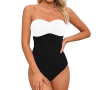 Strapless Tankini Top Only for Women Bandeau Bathing Suits Ruched Tummy Control Tankini Top No Bottom Red Sky Blue Brown Hot Pink Dark Green Mint Green Rose White Orange 4XL 5XL 8XL 9XL 10XL 11XL 12XL