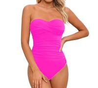 Strapless Tankini Top Only for Women Bandeau Bathing Suits Ruched Tummy Control Tankini Top No Bottom Red Sky Blue Brown Hot Pink Dark Green Mint Green Rose White Orange 4XL 5XL 8XL 9XL 10XL 11XL 12XL