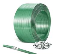 Strapping Pallet Strapping Kit,Heavy Duty Packaging Banding Roll - Green Polyester PET Industrial-Grade,16mmx260m Pallet Strap Coil - 400kg Break Strength,100 Metal Seals with Self Dispensing Box Kit