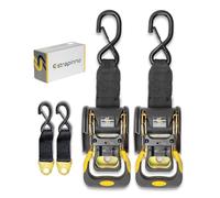 STRAPPINO 2PCS Retractable Ratchet Straps (1 7/8 in x 4 ft) Heavy Duty Tie-Downs with Extension Straps, Bolt Set & Safety Latch S-Hooks,for Boat,ATV