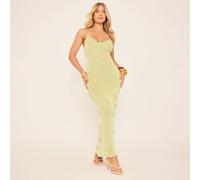 Strappy 3D Flower Detail Maxi Dress In Sage Green Glitter Knit, Women's Size UK Medium M