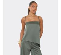 Strappy Asymmetric Hem Cami Top In Khaki Satin, Women's Size UK 10