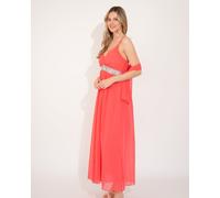Strappy Chiffon Maxi Dress With Sequin Waist Detail And Scarf In Red CY Red S/M