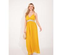 Strappy Chiffon Maxi Dress With Sequin Waist Detail And Scarf In Red CY Yellow L/XL