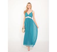 Strappy Chiffon Maxi Dress With Sequin Waist Detail And Scarf In Yellow CY Green L/XL