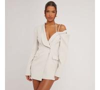 Strappy Detail Blazer Dress In Stone Woven, Women's Size UK 10