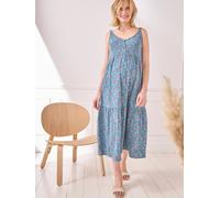 Strappy Dress in Printed Cotton Gauze, Maternity & Nursing Special petrol blue
