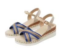 Strappy Espadrille Platform Wedge Sandal Womens Ankle Strap Sandals Open Toe Hessian Sandal Lightweight Jute Sole Sandal Summer Platform Sliders Adjustable Ankle Strap Cross Strap Slides