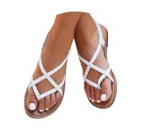 Strappy Flat Sandals for Women Open Toe Boho Braided Ankle Strap Ladies Casual Summer Beach Vacation Sandals (White, Adult, Women, 4.5, Numeric, UK Footwear Size System, Wide)