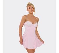 Strappy Lace Cup Detail Mini Shift Dress In Pink Satin, Women's Size UK 8