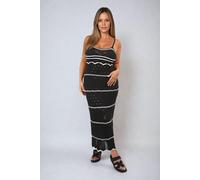 Strappy Long Knitted Stripe Cami Dress KDMD Black M/L