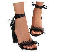 Strappy Sandals for Bride Suede Peep Toe Sandals Vintage Roman Sandals with Block Heel Women 8cm High Heels Summer Evening Shoes for Party/Wedding(Black,6 UK)
