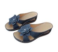 strappy sandals for women - Women's Wedge Sandals Open Toe Peep Toe Platform Slide Mules with Flower Detail, Thick Sole Casual Summer Outdoor Slip On Sandals for Beach Holiday Walking