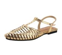 Strappy Sandals Women's Flat Roman Sandals Summer Leather Bohemian Beach Sandals Front Closed T-Strap Beach Sandals with Ankle Strap Trendy Slipper Sandals, gold, 8 UK