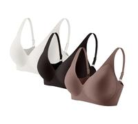 Strappy Sports Bra Wireless Jelly Bra for Women 3 Pack Deep V No Underwire Seamless Bras Sexy Plunge Bralettes T Shirt Sleep Everyday Bra