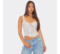 Strappy Stretch Zip Back Detail Corset Top In White Lace, Women's Size UK 6