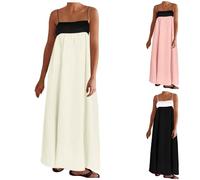 Strappy Summer Dress Women 2024 Floral Maxi Dress Sleeveless Square Neck Sundress Cute Ruffle Hem Swing Mini A-Line Dress Solid Color Lightly Fitted Design Beige