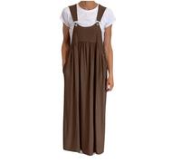 Strappy Summer Dresses for Women UK Round Neck Buckle Strap Dresses Solid Color Sleeveless Baggy Loose Casual Dress Plus Size Beach Lounge Holiday Dresses Brown