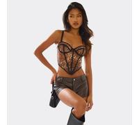 Strappy Underwire Pointed Hem Detail Corset Top In Multi Leopard Print, Women's Size UK 12