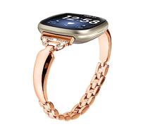 Straps Compatible with Fitbit Versa 4/Sense 2 Strap for Women, Adjustable Metal Stainless Steel Wristband Bling Rhinestone Replacement Strap Band Bracelet for Fitbit Versa 3/Sense (Rose Gold)