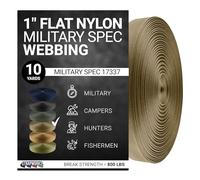 Strapworks Military Spec Flat Nylon Webbing - MilSpec 17337 Strap for Slings, Backpack Straps, Tactical Projects,1 Inch x 10 Yards, Tan