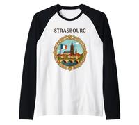 Strasbourg France City Landscape Bridge Victorian Frame Art Raglan Baseball Tee