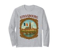 Strasbourg France City Travel Bridge Vintage Victorian Frame Long Sleeve T-Shirt