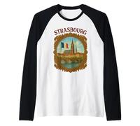 Strasbourg France City Travel Bridge Vintage Victorian Frame Raglan Baseball Tee