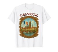 Strasbourg France City Travel Bridge Vintage Victorian Frame T-Shirt