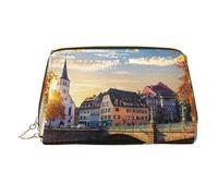 Strasbourg Sundown Print Makeup Bag Portable Leather Waterproof Cosmetic Bag Clutch Makeup Brush Bag (6.7x4.3in)