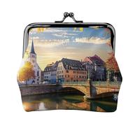Strasbourg Sundown Print Print Coin Purse for Men Women Leather Kiss Lock Small Pouch Coin Wallet