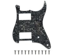 Strat Pickguard HH (2 Humbucker) Pick Guard 11 Hole ST/Strat Style Pickguard for USA/Mexico Stratocaster/Strat Modern Style Guitar Parts, 3 Ply with Screws (Black Pearl)