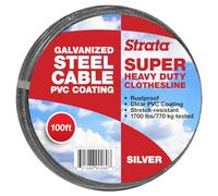 Strata 100' Silver Clothesline - Super Heavy Duty Galvanized Steel Cable, PVC Coasting