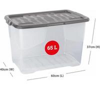 Strata 12 X 65 L Curve Plastic Stackable Storage Box & Lid - Clear Box, Grey Lid / Free Next Day Delivery