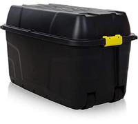 Strata 175 Litre Heavy Duty Plastic Storage Trunk On Wheels - Black with Yellow Clip Handle and Made from Strong Plastic, 94 cm x 52 cm x 56 cm 1 Box (Black)