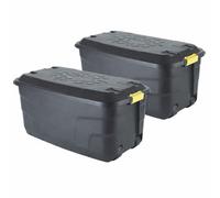 Strata 190L Heavy Duty Plastic Storage Box With Wheels And Lockable Lid - Black, Set Of 2