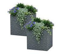 Strata 2 Large Square Brick Effect Planter Ash Grey Slate Plastic Patio Plant Pot 38Cm