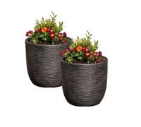Shop4allsorts 2 Small Grey Round Planters Stone Effect Decorative Plastic Patio Plant Pot 35cm x 34cm