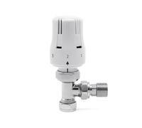 Strata 2 TRV 15mm Angled Single White Chrome-Plated Radiator Valve | Thermostatic Numbered Control Head & Chrome-Plated Body | Energy-Saving Temperature Control for UK Central Heating