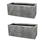 Strata 2 x GN576 Slate Lightweight Garden Planter Trough Grey Brick Stone Effect Plastic Garden Trough Planter Patio Flower Pot -Measures 60x 25x 25.5