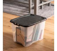Strata 24L Curve Clear Plastic Strage Box with Black Lid